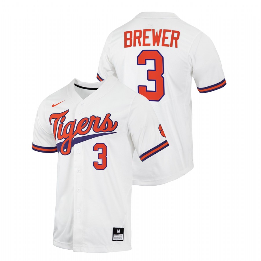 Clemson Tigers Dylan Brewer Men White College Baseball Jersey