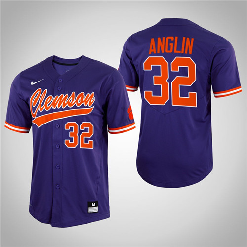 Clemson Tigers Mack Anglin Full-Button College Baseball Jersey Purple