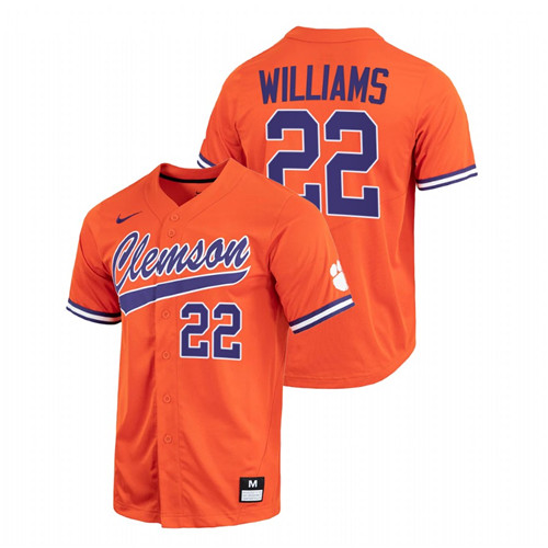Clemson Tigers Ricky Williams Men Orange College Baseball Full-Button Jersey