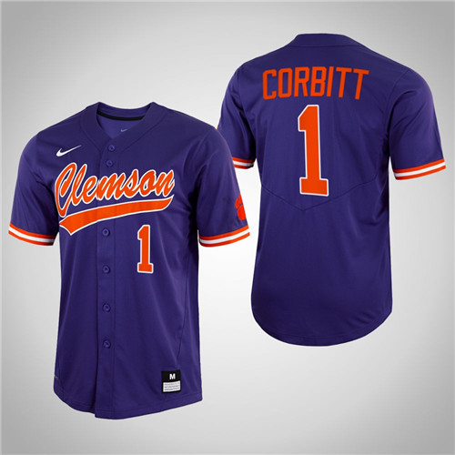 Clemson Tigers Tyler Corbitt Full-Button College Baseball Jersey Purple