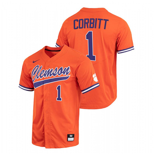 Clemson Tigers Tyler Corbitt Men Orange College Baseball Full-Button Jersey