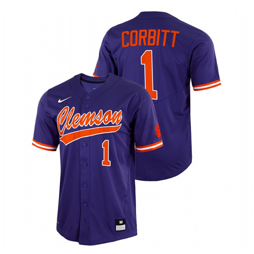Clemson Tigers Tyler Corbitt Men Purple College Baseball Full-Button Jersey