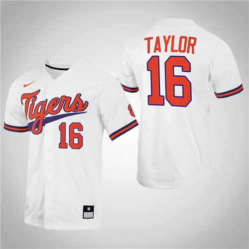 Clemson Tigers Will Taylor College Baseball Jersey White