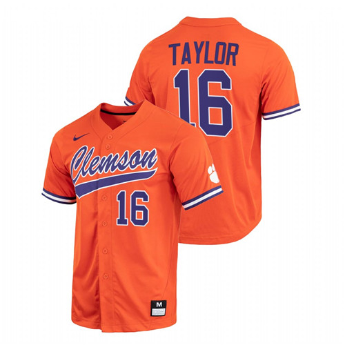 Clemson Tigers Will Taylor Men Orange College Baseball Full-Button Jersey