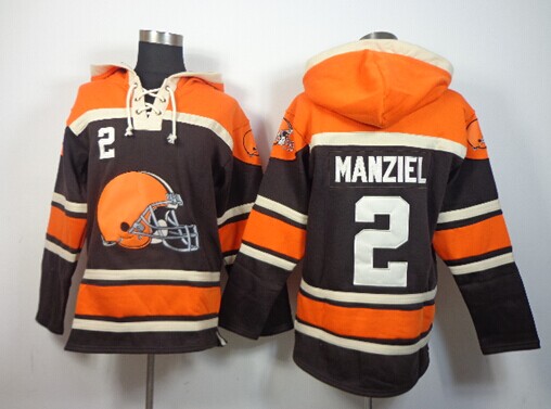 Cleveland Browns #2 Johnny Manziel Brown orange Sawyer Hooded Sweatshirt Stitched Jersey