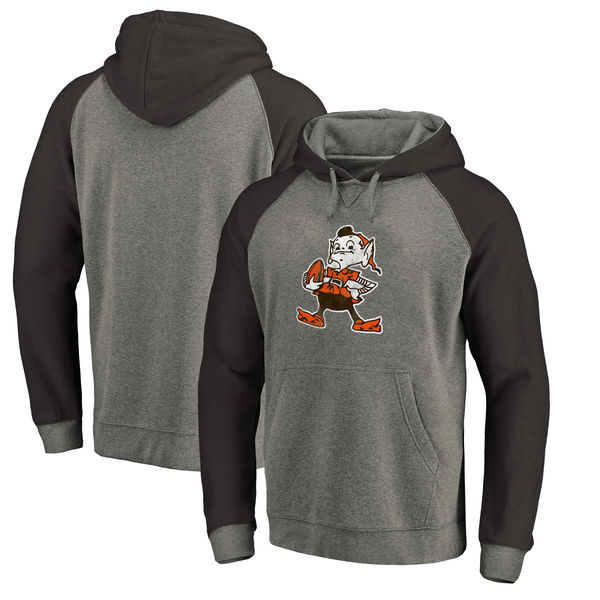 Cleveland Browns NFL Pro Line By Fanatics Branded Throwback Logo Tri-Blend Raglan Pullover Hoodie Gray Black