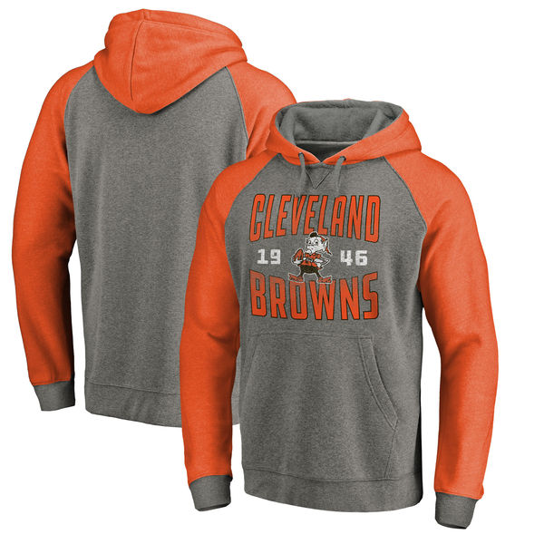 Cleveland Browns NFL Pro Line By Fanatics Branded Timeless Collection Antique Stack Tri-Blend Raglan Pullover Hoodie Ash