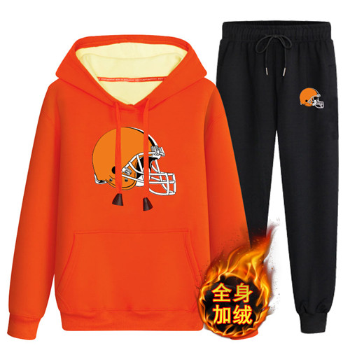 Cleveland Browns Orange Men's Winter Thicken NFL Pullover Hoodie & Pant