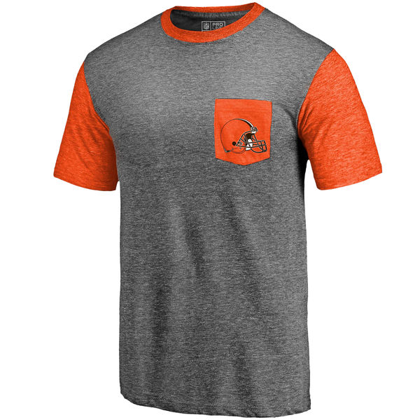 Cleveland Browns Pro Line By Fanatics Branded Heathered Gray Orange Refresh Pocket T-Shirt
