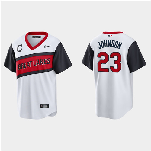 Cleveland Indians #23 Daniel Johnson Men's Nike White 2021 Little League Class Game MLB Jersey