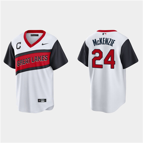 Cleveland Indians #24 Triston McKenzie Men's Nike White 2021 Little League Class Game MLB Jersey