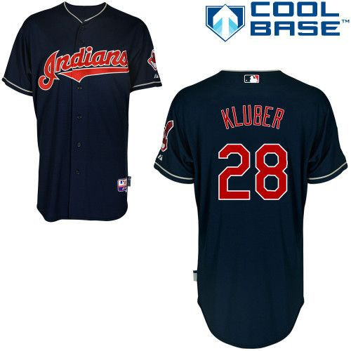 Cleveland Indians #28 Corey Kluber Navy Cool Base Stitched Baseball Jersey