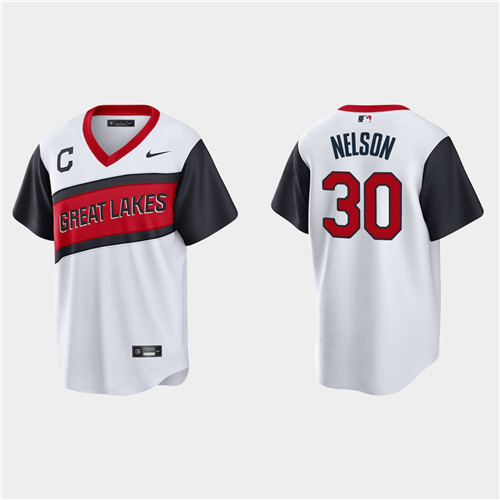 Cleveland Indians #30 Kyle Nelson Men's Nike White 2021 Little League Class Game MLB Jersey