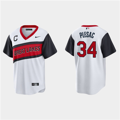 Cleveland Indians #34 Zach Plesac Men's Nike White 2021 Little League Class Game MLB Jersey