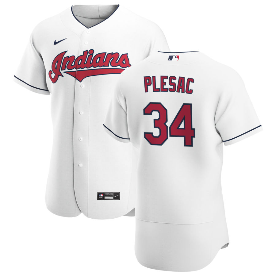 Cleveland Indians #34 Zach Plesac Men's Nike White Home 2020 Authentic Team MLB Jersey
