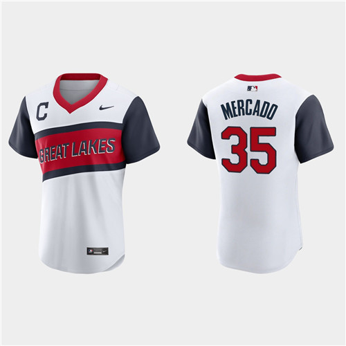 Cleveland Indians #35 Oscar Mercado Men's Nike White 2021 Little League Class Authentic MLB Jersey