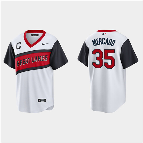 Cleveland Indians #35 Oscar Mercado Men's Nike White 2021 Little League Class Game MLB Jersey
