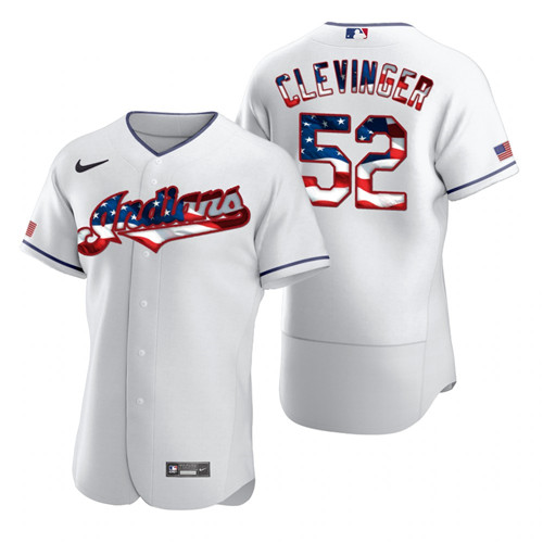 Cleveland Indians #52 Mike Clevinger Men's Nike White Fluttering USA Flag Limited Edition Authentic MLB Jersey