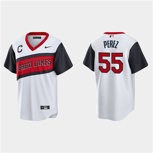 Cleveland Indians #55 Roberto Perez Men's Nike White 2021 Little League Class Game MLB Jersey