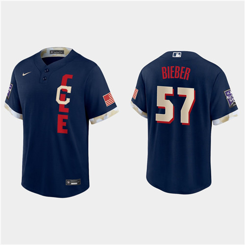 Cleveland Indians #57 Shane Bieber 2021 Mlb All Star Game Fan's Version Navy Jersey