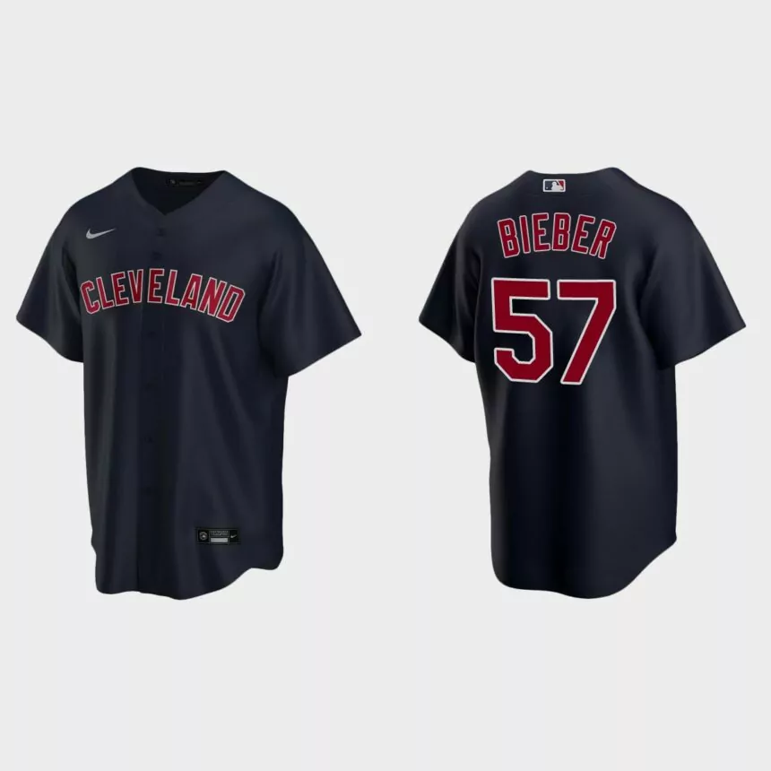 Cleveland Indians #57 Shane Bieber Navy Replica Alternate Jersey