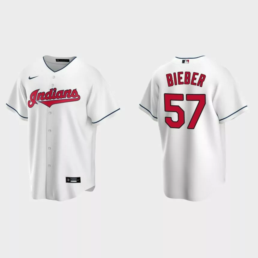 Cleveland Indians #57 Shane Bieber White Replica Home Jersey