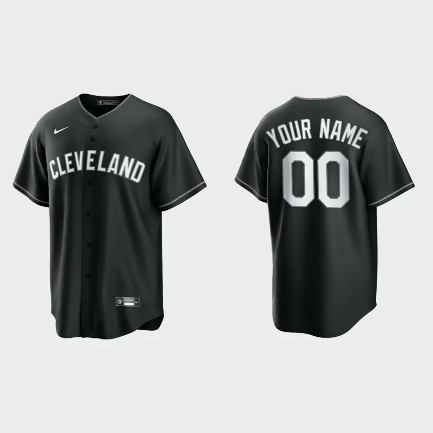 Cleveland Indians Custom 2021 All Black Fashion Replica Jersey – Black White