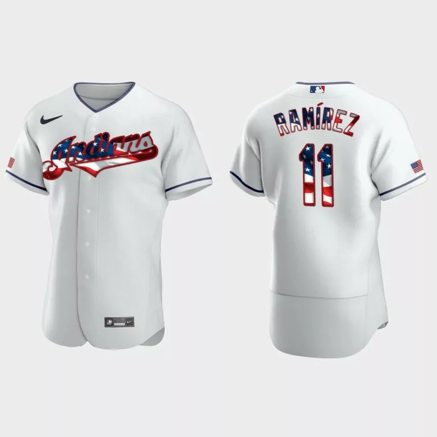 Cleveland Indians Jose Ramirez 2020 Stars & Stripes 4th of July Jersey – White
