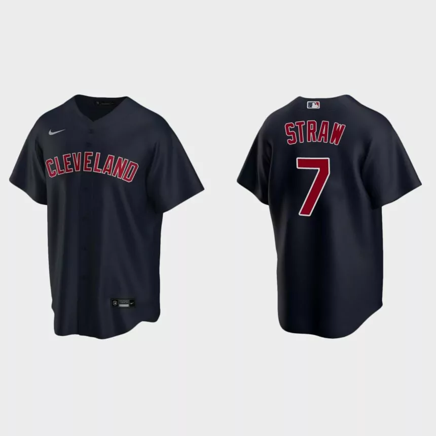 Cleveland Indians Myles Straw Replica Alternate Jersey – Navy