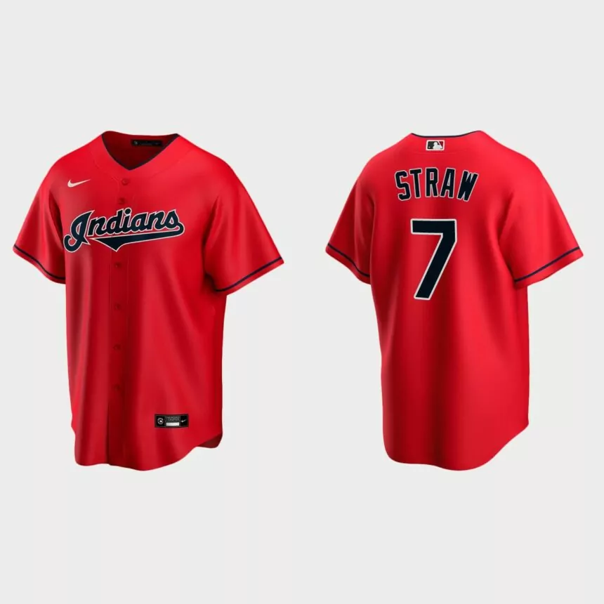 Cleveland Indians Myles Straw Replica Alternate Jersey – Red