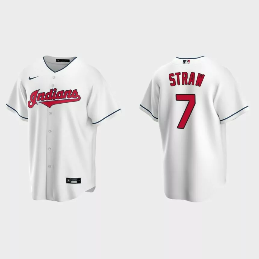 Cleveland Indians Myles Straw Replica Home Jersey – White