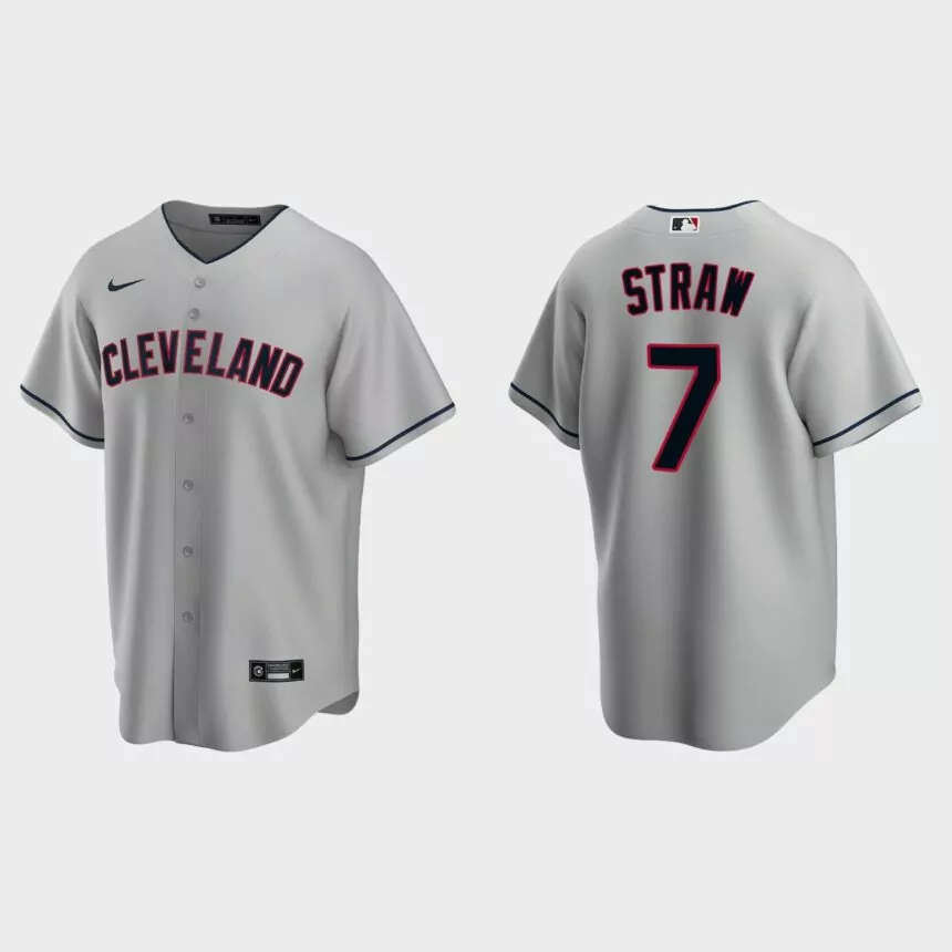 Cleveland Indians Myles Straw Replica Road Jersey – Gray