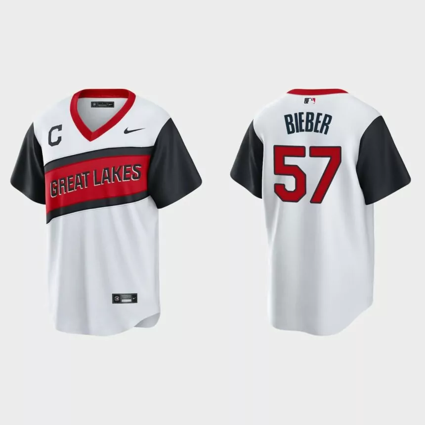 Cleveland Indians Shane Bieber 2021 Little League Classic Home Replica Jersey – White