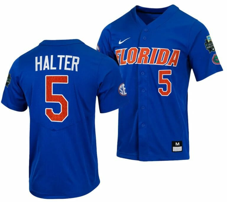 Colby Halter Jersey Florida Gators 2023 College World Series Royal #5 NCAA Baseball