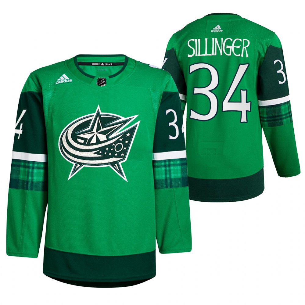Cole Sillinger St. Patricks Day Blue Jackets Green #34 Jersey
