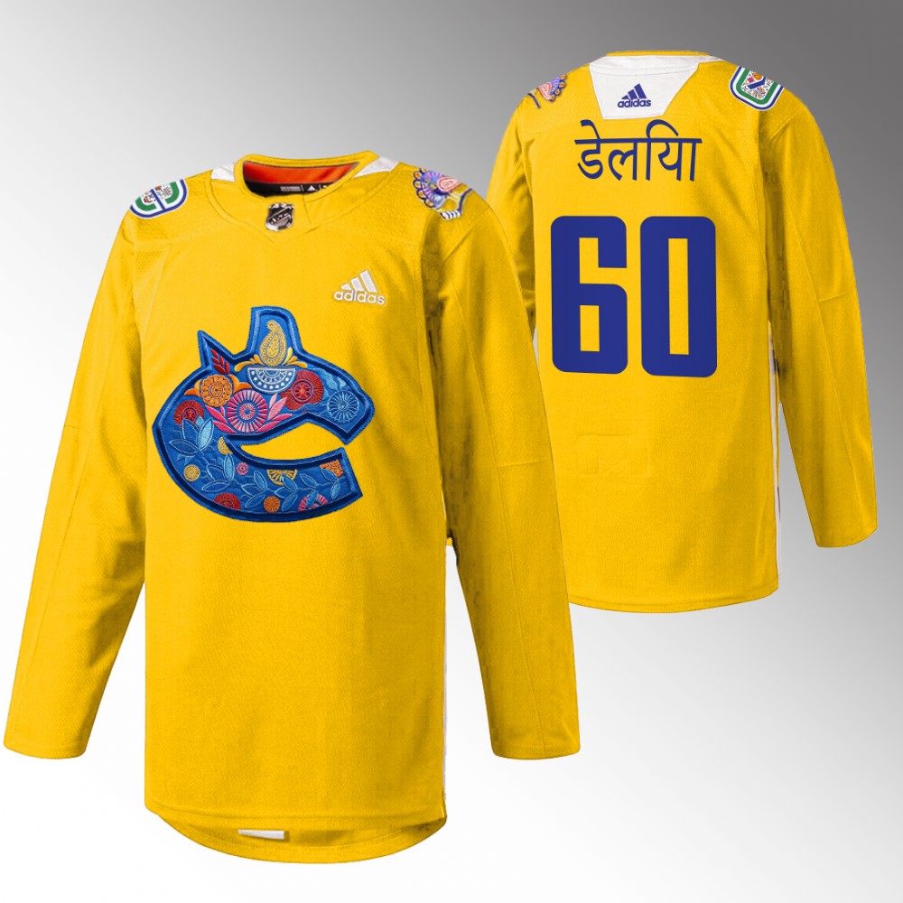Collin Delia Canucks Diwali Night Jersey Yellow Warmup