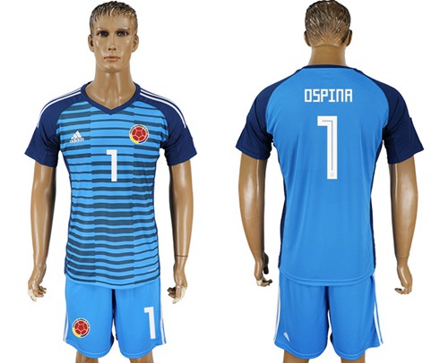 Colombia #1 Ospina Blue Goalkeeper Soccer Country Jersey
