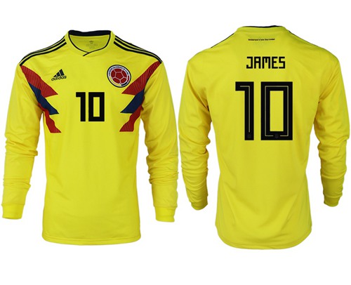 Colombia #10 James Home Long Sleeves Soccer Country Jersey