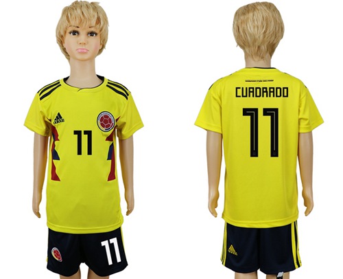 Colombia #11 Cuadrado Home Kid Soccer Country Jersey