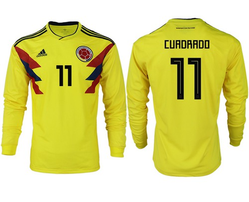Colombia #11 Cuadrado Home Long Sleeves Soccer Country Jersey