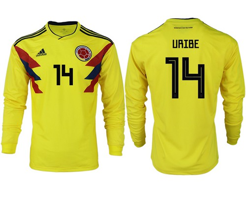 Colombia #14 Uribe Home Long Sleeves Soccer Country Jersey