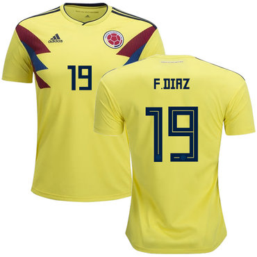 Colombia #19 F.Diaz Home Kid Soccer Country Jersey