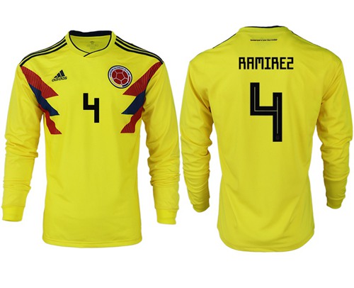 Colombia #4 Ramirez Home Long Sleeves Soccer Country Jersey