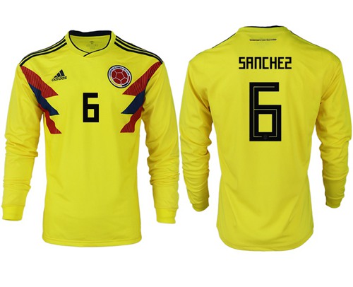 Colombia #6 Sanchez Home Long Sleeves Soccer Country Jersey