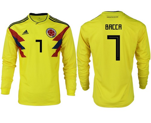 Colombia #7 Bacca Home Long Sleeves Soccer Country Jersey