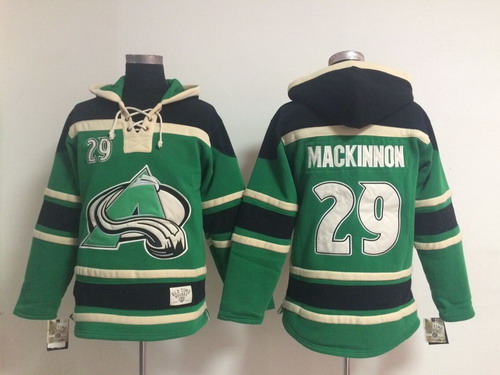 Colorado Avalanche #29 Nathan MacKinnon Green Old Time Hockey Hoodie Stitched