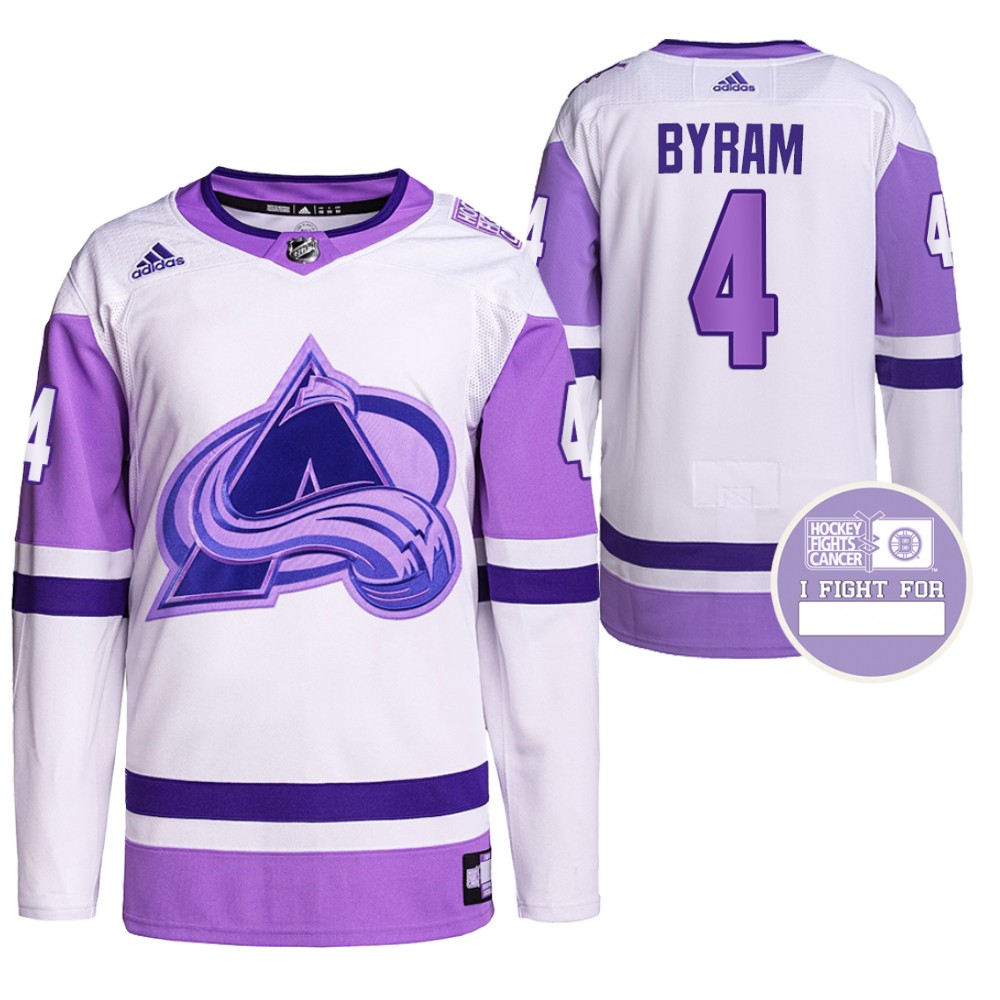 Colorado Avalanche Bowen Byram Hockey Fights Cancer White Purple Primegreen Authentic Jersey