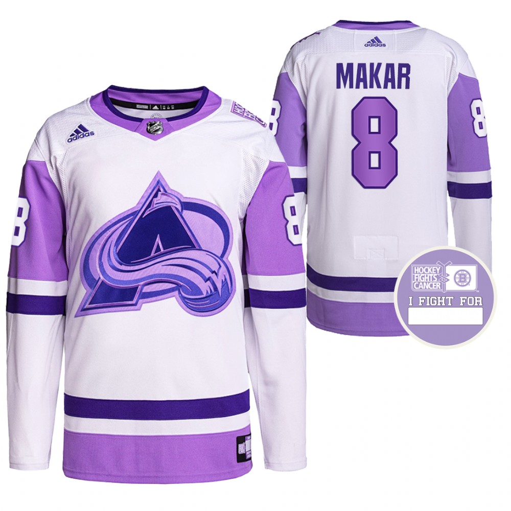 Colorado Avalanche Cale Makar Hockey Fights Cancer White Purple Primegreen Authentic Jersey