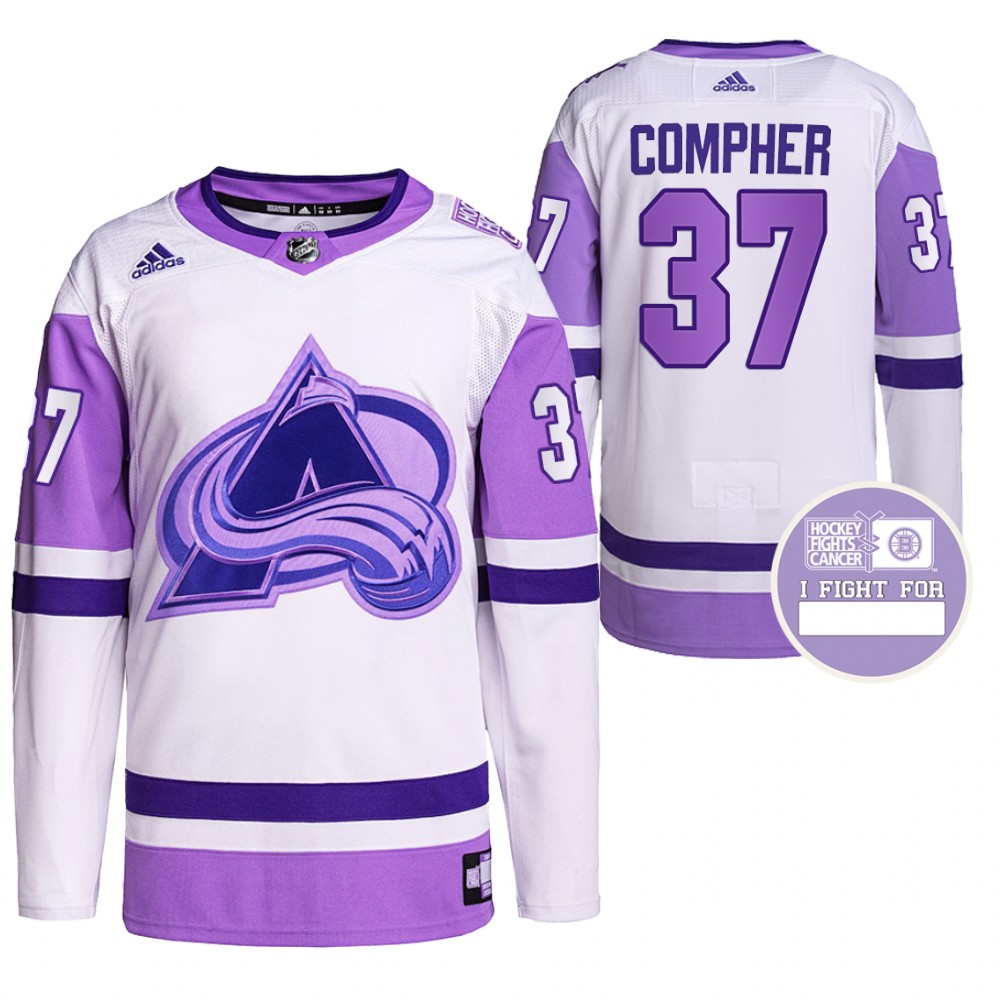 Colorado Avalanche J.T. Compher Hockey Fights Cancer White Purple Primegreen Authentic Jersey