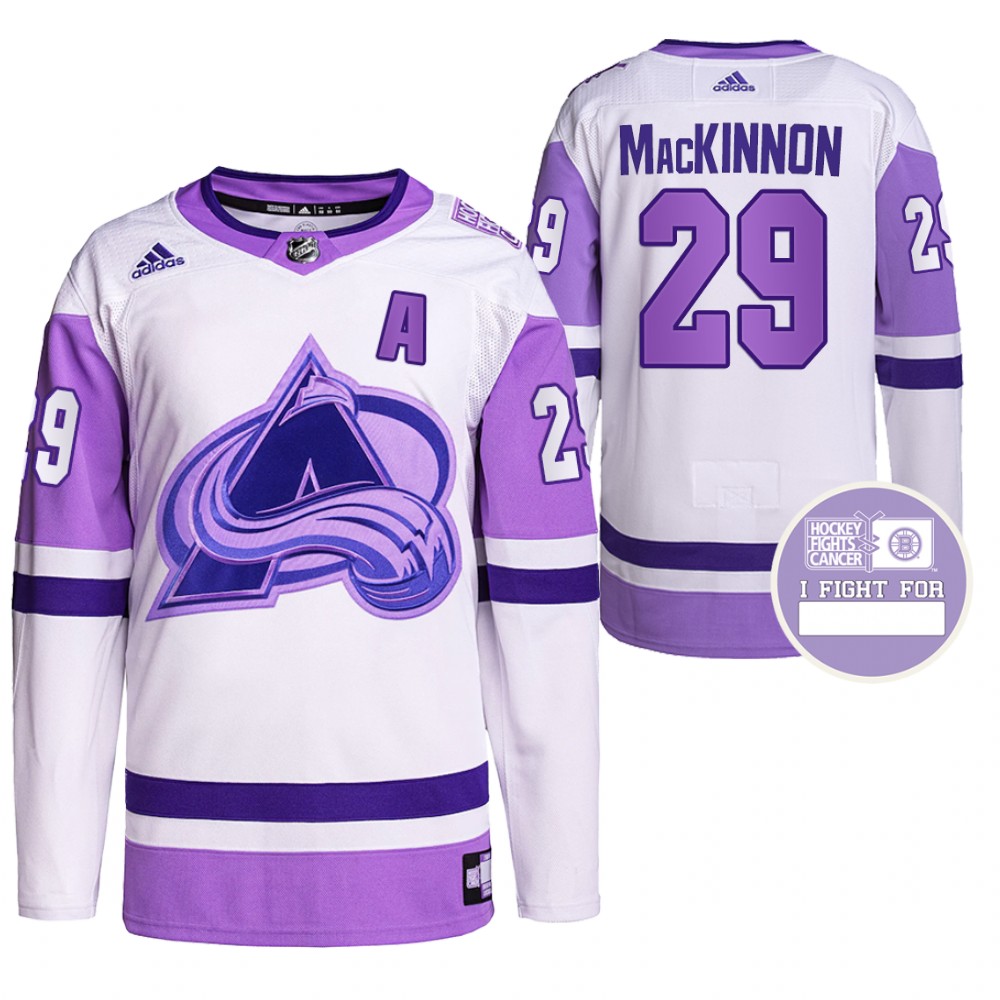 Colorado Avalanche Nathan MacKinnon Hockey Fights Cancer White Purple Primegreen Authentic Jersey